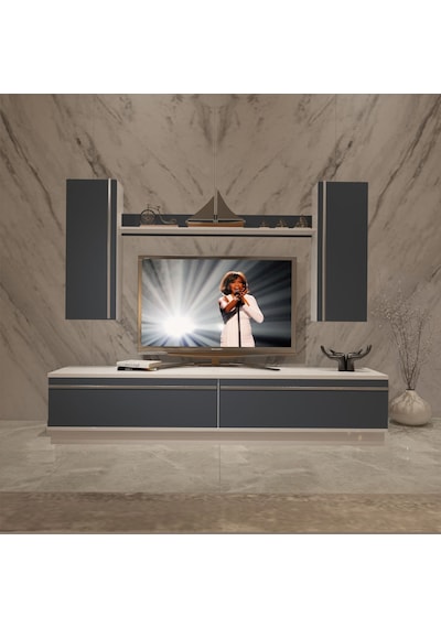 Decoraktiv Eko 5db Mdf Std Tv Ünitesi Tv Sehpası Beyaz - Antrasit