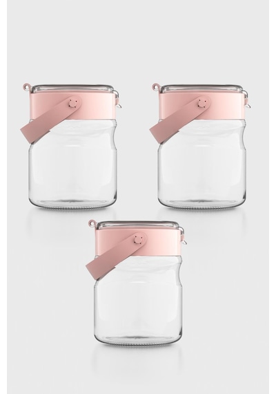 Renga Mono 900 Ml Pembe Kapaklı 3'lü Cam Kavanoz Seti 131064 Pembe