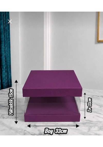 Asetat Gelin Damat Çeyiz Bohça Kutusu Mürdüm Şeffaf Katlanabilir Demonte Küçük Boy 33 33 15cm 1adet