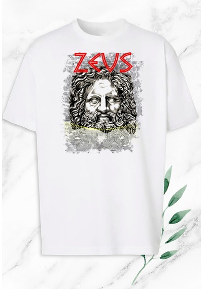 Flood Of Style Unisex Oversize Mitoloji Heykel Zeus Baskılı Beyaz Tişört