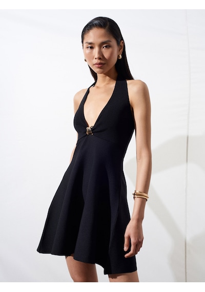 Dilvin 90269 Metal Detaylı Peplum Triko Elbise-siyah