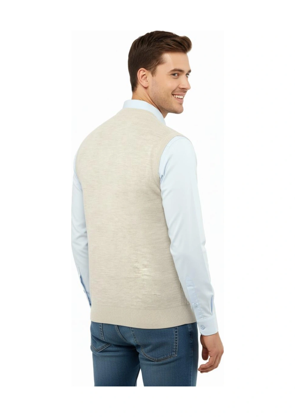 Çizgi Triko Erkek V Yaka Süveter Çelik Örgü Regular Kalıp 5209h Bgl-st04843 Taş