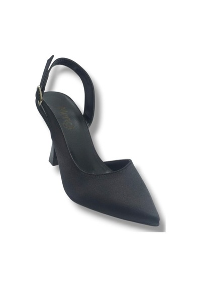 Mengi 693-26 Parlak Saten Arkası Açık Kadın Stiletto 8,5cm Siyah