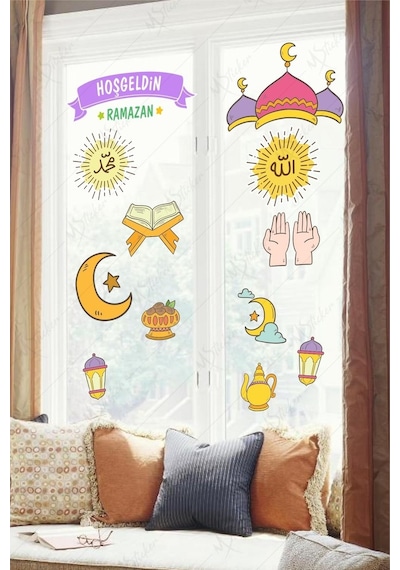 MSticker Ramazan Fener Ay Yıldızlar Cam Duvar Dekorasyon Sticker Seti