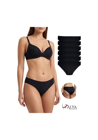 Alya Underwear Basic Lazer Kesim Kadın Bikini Külot Dikişsiz Kadın Slip - Ultra Esnek Ve Rahat 6'lı Paket Siyah