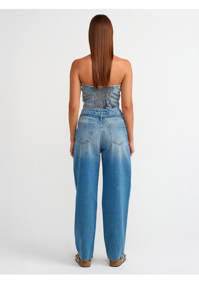 Dilvin İnce Kemerli Denim Balon Pantolon Mavi