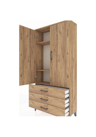 Arges Dolap 3 Raflı 3 Çekmeceli 2 Kapaklı 88x30x182 Çam-çam Atlas Çam
