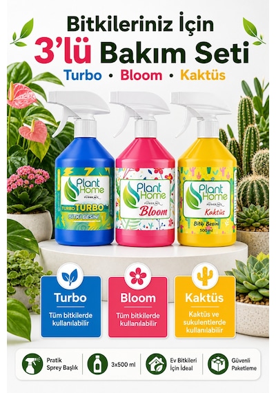 Bitki Besini Üçlü Bakım Seti Turbo Bloom Ve Kaktüs 3x500 Ml 500 ML