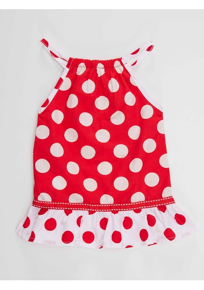 Denokids Kırmızı Puantiye Kız Bebek Poplin Elbise