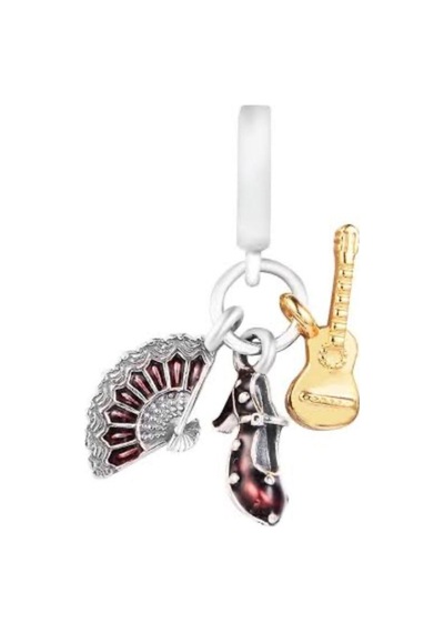 İspanyol Gitarı Flemenko Charm Gümüş Kaplama