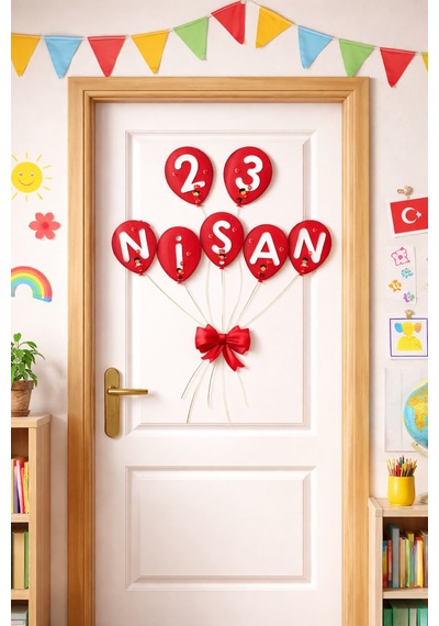 23 Nisan Kapı Süsü Balon Görünümlü 23 Nisan Yazılı Sınıf Kapı Dekoru Çocuk Bayramı Süsleme "