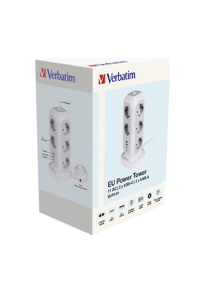 Verbatim 49547 - Eupt-01 Eu Power Tower - 11xac / 2xusb / 2xtype-