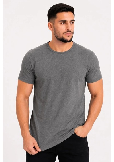 Tarz Yeri Erkek Basic Tişört Bisiklet Yaka Kısa Kol Günlük Yazlık Slim Fit T-shirt - Antrasit