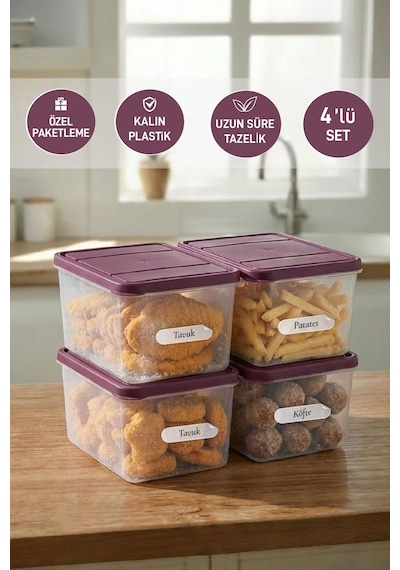Selka Home 4 Adet Derin 1 Lt. Nora Organizer Buzdolabı Buzluk  Düzenleyici Saklama Kabı