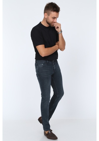 Digital Jeans Erkek Slim Fit Dar Kesim Dar Paça Kot Pantol Antrasit Açık Gri
