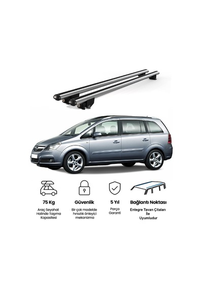 Kanca Opel Zafira Kombi 2005-2007 Uyumlu Gri Kilitli Ara Atkı 120cm Port Bagaj Tavan Barı