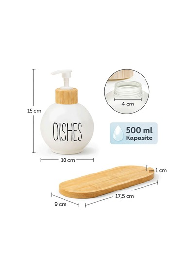 Bambu Stantlı Top Model Cam Sabunluk, Hands & Dishes 500 Ml Sıvı Sabunluk Seti Siyah-beyaz