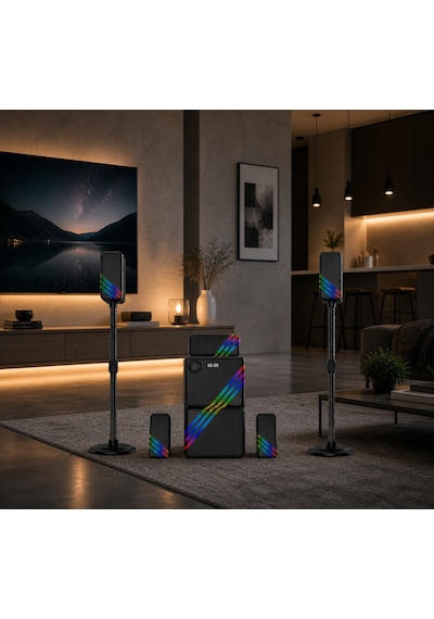 Hepu 175 Watt Hp-tv03 5+1 Ev Sinema Sistemi Bluetooth + Usb + Sd Kart + Aux + Kumandalı Rgb Tasarım