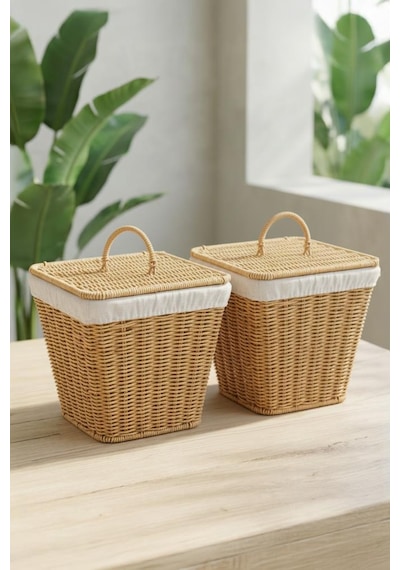 Digithome 2'li Kare Rattan Hasır Patates Soğan Sarımsak Meyve Sepeti Düzenleyici Organizer -9t01 Kahverengi