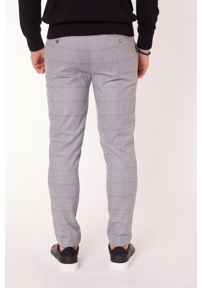 Braccas Erkek Beli Lastikli Slim Fit Ekoseli Gri Pantolon Gri