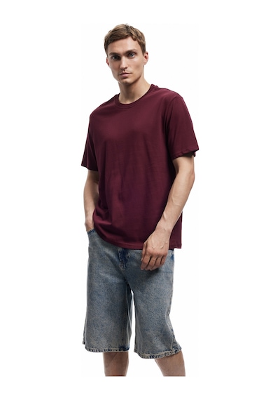 Koton Bisiklet Yaka Regular Fit Pamuklu Kısa Kollu Tişört Bordo 6wam10085hk Bordo