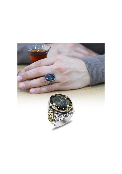Faset Kesim Mistik Topaz Taşlı Yanları Gotik Süslemeli 925 Ayar G (537174753)