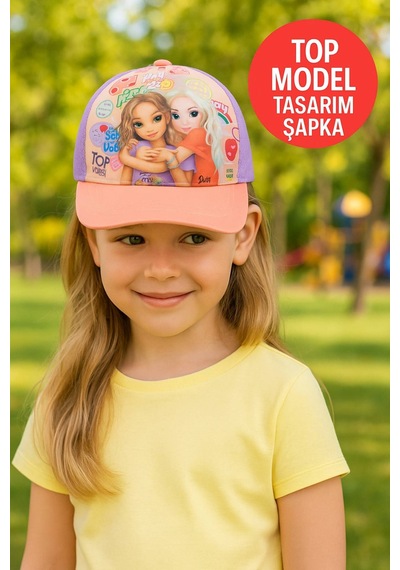 Top Model Renkli Kız Çocuk Şapka Ayarlanabilir Fileli Ve Sevimli Desenli Model