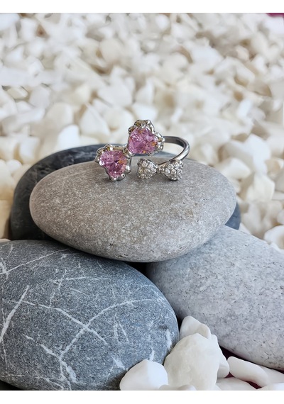 Eva Takı Store Papyon Fiyonk Model Pembe Taşlı Ayarlanabilir Silver Renk Çelik Yüzük Silver