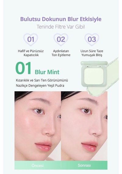 Blur Etkili Ton Eşitleyici Yeşil Kompakt Pudra Filter Fit Blur Pact 01 Blur Mint Diğer