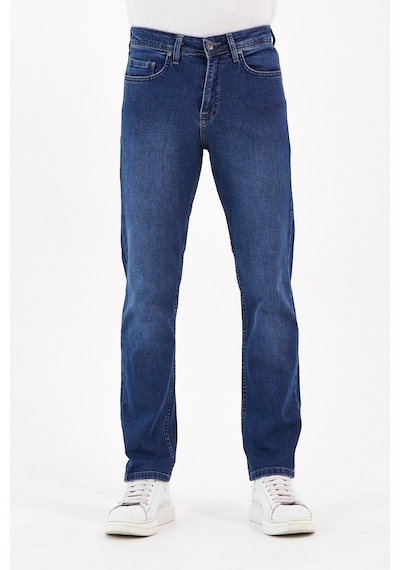 Normal Kesim Fermuarlı Geniş Paça Yüksek Bel Erkek Koyu Mavi Baba Kot Pantolon Koyu Mavi