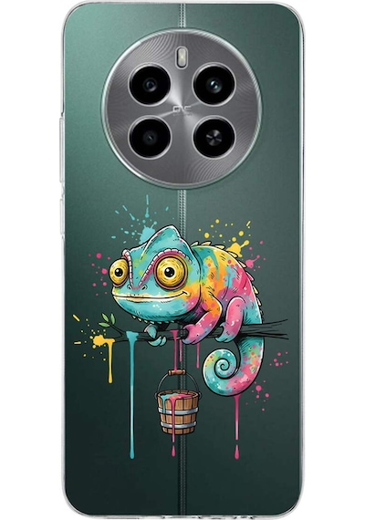 Realme 12 İle Uyumlu Splash Bukalemun Tasarımlı Şeffaf Silikon Kılıf Şeffaf