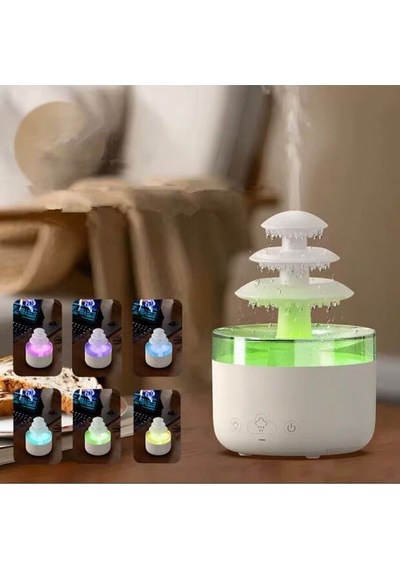 3 Katlı Şelale Yağmur Tasarımlı Ultrasonik Aroma Difüzör 6 Renk Led Işıklı Hava Nemlendirici