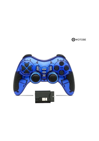 2.4g Ps1 Ps2 Ps3 Pc Android Tv Tv Box Android Telefon Uyumlu Titreşimli Kablosuz Joystick Mavi