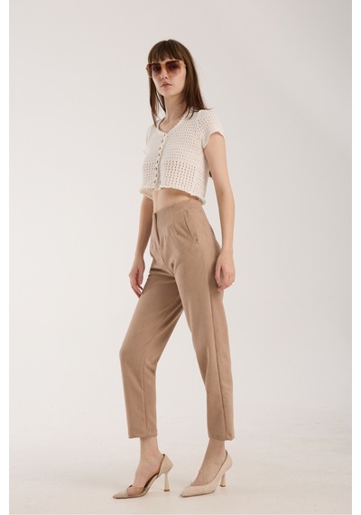 Gugus Kadın Beli Pensli Süet Pantolon Havuç/şalvar Model Bej