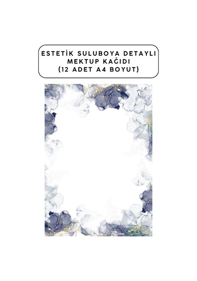 Estetik Suluboya Detaylı Mektup Kağıdı 12 Adet A4 Boyut