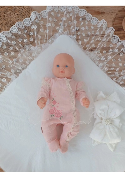 Yenidoğan Ay Işığı Papatya Dantelli Taşlı Fiyonk Bebek Battaniyesi Kundak Ekru Çok Renkli