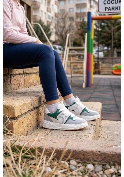 Fort Jacop Cool Anatomik Rahat Hafif Sneaker Kız Çocuk Ayakkabı Beyaz - Yeşil