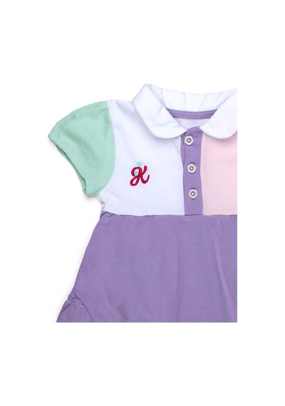 Chicsy Baby Kız Bebek Renkli Polo Yaka Tulum Yazlık Pamuk Bebek Tulum Şort Tulum Mor