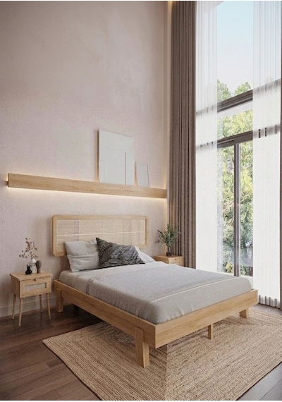 Renazzo Li Lyum Hazeran Başlıklı Masif Ahşap Karyola Ve 2 Vernik 160x200 Vernik - 160 X 200