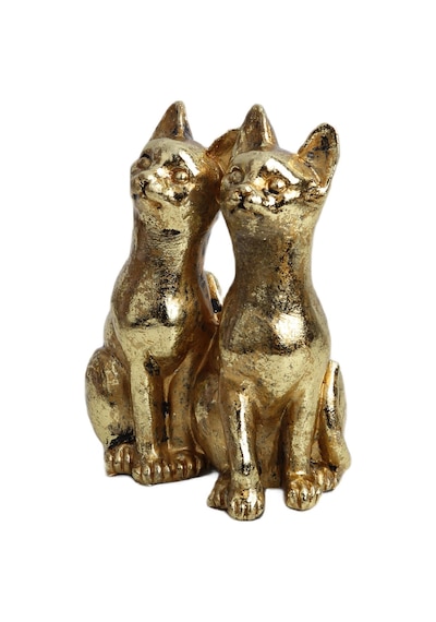Gold Kedi Çift Biblo Heykel Hediyelik Dekoratif Ürün Konsol Vitrin Masa Süsü Ofis Ev Hediyesi