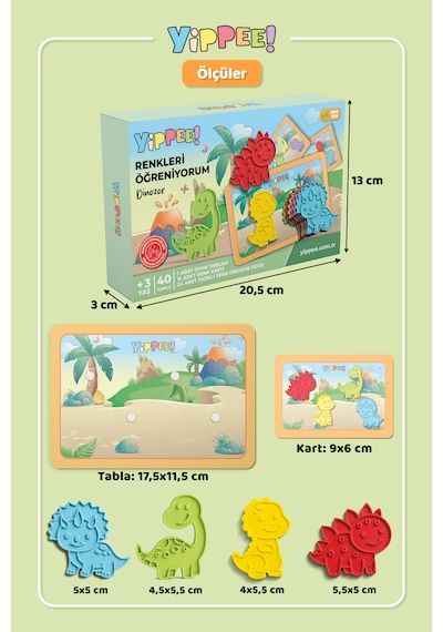Renkleri Öğreniyorum Dinozor Renk Eşleştirme Oyunu 40 Parça