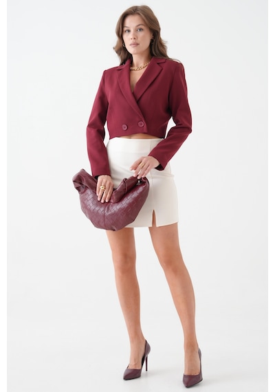 Bordo Kruvaze Crop Blazer Ceket Bordo