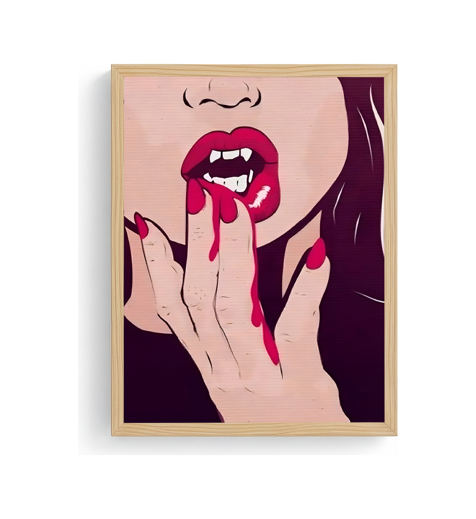 Doğal Ahşap Çerçeveli Pop Art Desenli Tablo - Kırmızı Tonlar Huhu2035