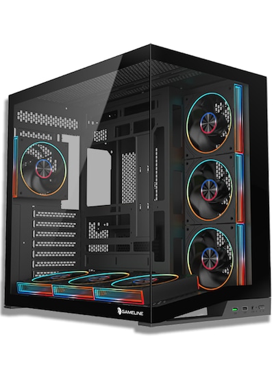 Gameline Leon V2 Grand Premium 7x ARGB PWM Fan Ultra Airflow ATX Gaming Bilgisayar Kasası Siyah