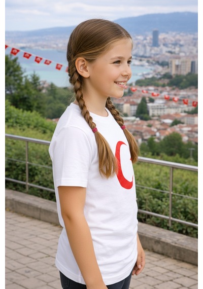 Parti Selesi Unisex 3 Adet Çocuk Bayrak Baskılı Kısa Kollu T-shirt Beyaz