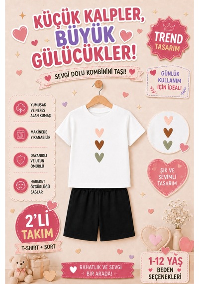 Overmax Sevimli Kalpler Baskılı Çocuk Takım Tişört & Şort 2 Li Kombin 1-12 Yaş Trend Yazlık Takım Beyaz - 882765983 Beyaz Overmax Sevimli Kalpler Baskılı Çocuk Takım Tişört & Şort 2 Li Kombin 1-12 Yaş Trend Yazlık Takım Beyaz - 882765983 Beyaz