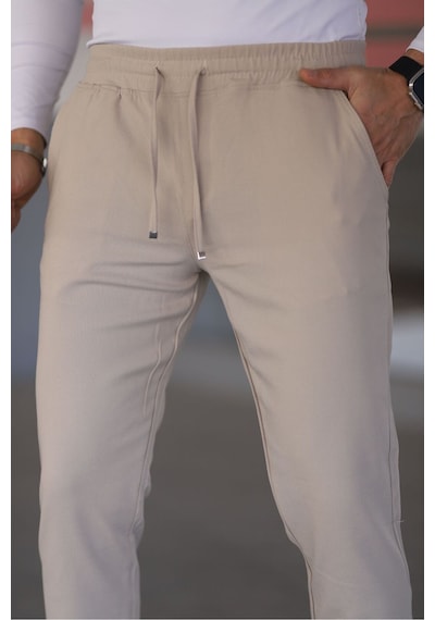 Bürke Erkek Krem Renk Beli Lastikli Bağcıklı Esnek Fitted Jogger Pantolon Kumaş Pantolon Bürke Erkek Krem Renk Beli Lastikli Bağcıklı Esnek Fitted Jogger Pantolon Kumaş Pantolon