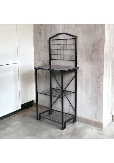 Ahşap Tablalı Çok Amaçlı Dolap Dar Mutfak Bangosu Metal Bar Masa