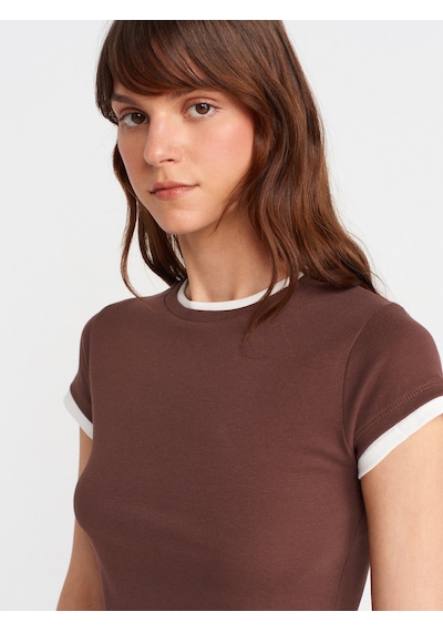 Dilvin 31859 Çift Görünümlü T-shirt-açık Kahve Açık Kahve