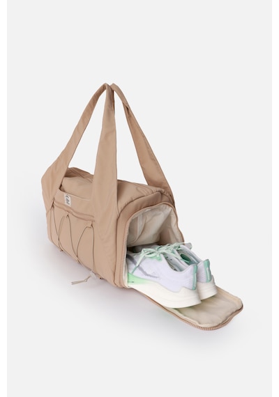 İcone Bag Kadın Spor Ve Yoga Çantası Çok Cepli, Ayakkabı Bölmeli, Lastik Detaylı, Fermuarlı Ön Cep Bej